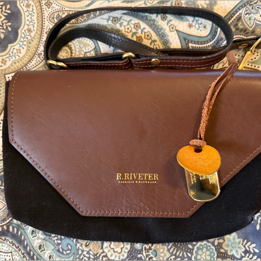 R. Riveter Brown and Black Crossbody Bag